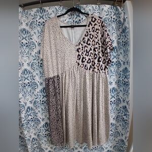 SHEIN Multi-Patterned Midi Dress - Black, Cream, Tan